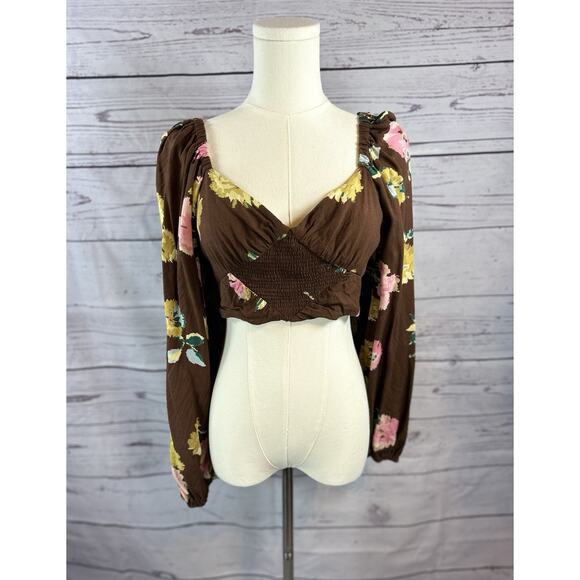 Free People Tops - Free People Dusk Till Dawn Crop Top Womens Small Floral Long Sleeve Sweetheart